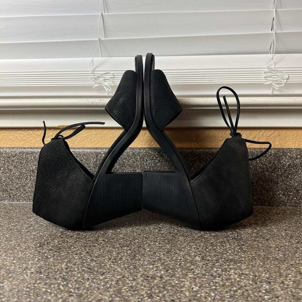 Eileen Fisher Black Textured Leather Chunky Heels Tie Up Peep Toe Women's Sz 9.5 - Picture 5 of 11